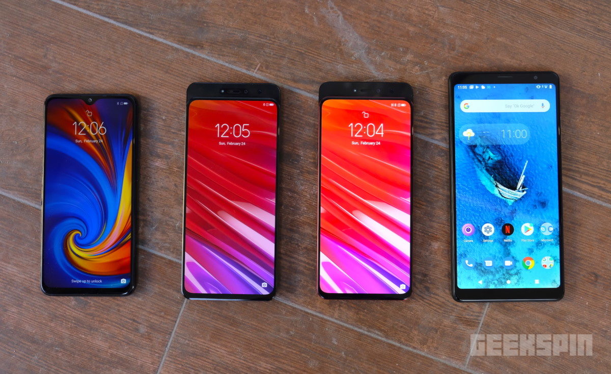 Lenovo's 2019 Phone lineup. Pictured at the far right, is the Lenovo Tab V7