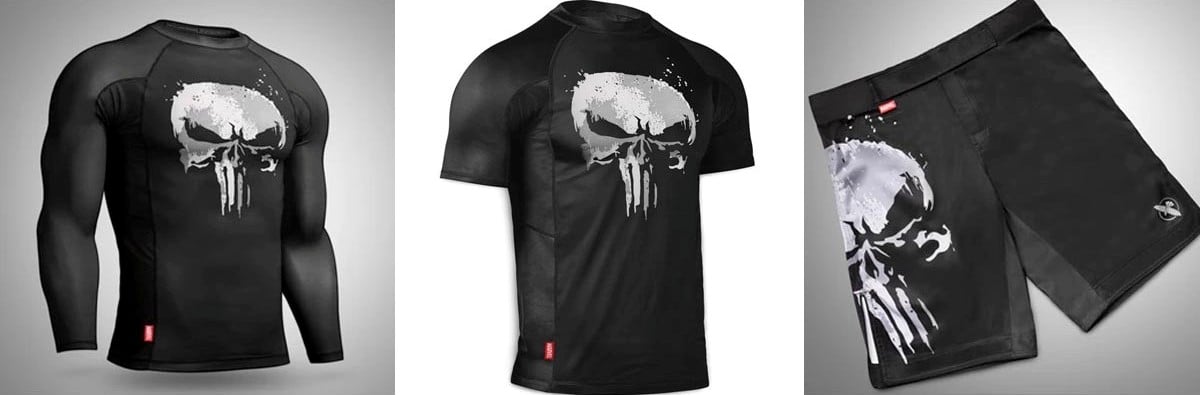 The Punisher-inspired rash guards and shorts