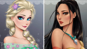 Disney Princesses drawn in manga style