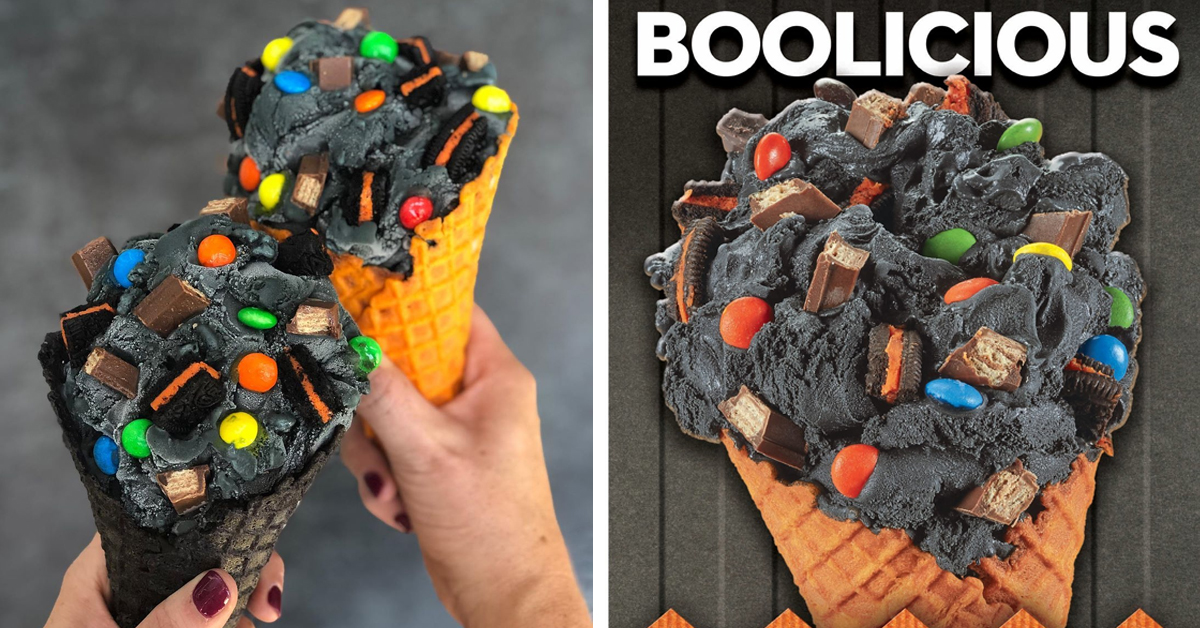 Cold Stone’s Halloween creation is made with black Cake Batter Ice Cream 12