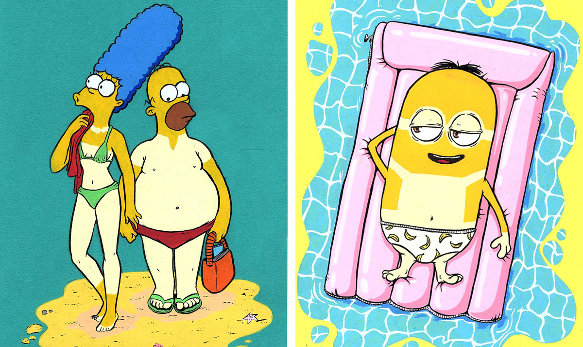 What cartoon characters would look like on their first day at the beach 13