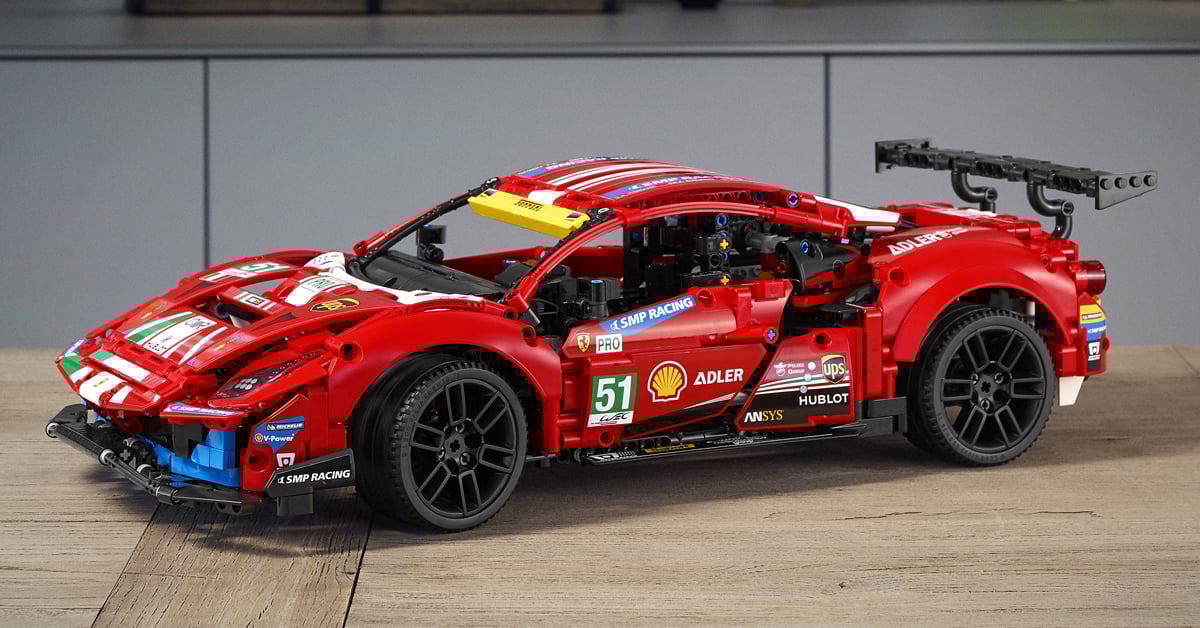 The Ferrari 488 GTE LEGO replica captures the ferocious look of the original 9