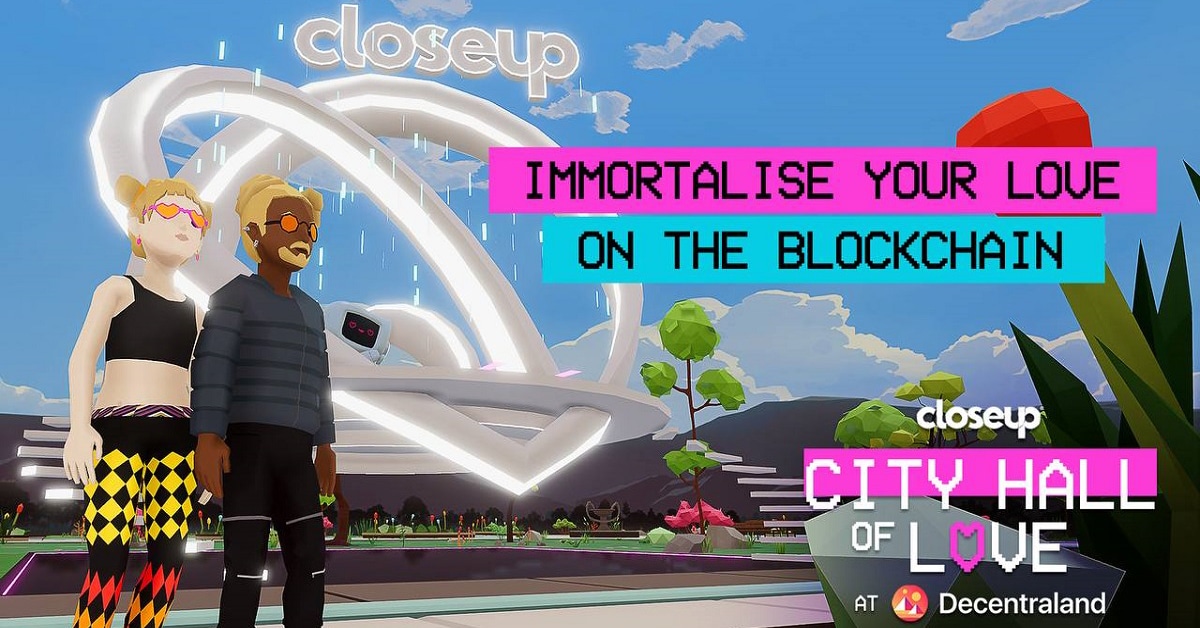 A Metaverse wedding at the Closeup City Hall of Love on Decentraland