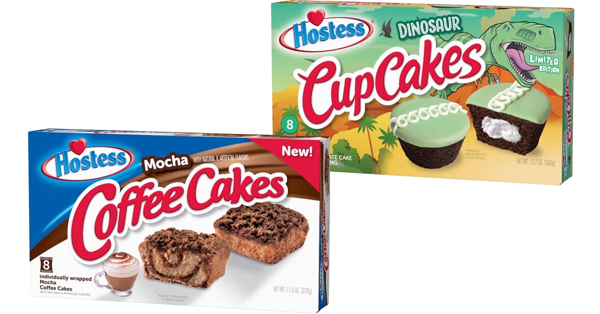 Hostess Mocha Coffee Cakes and Hostess Dinosaur Chocolate Cupcakes