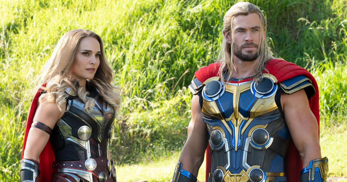 Natalie Portman as The Mighty Thor and Chris Hemsworth as Thor in Thor 4, aka Thor: Love and Thunder