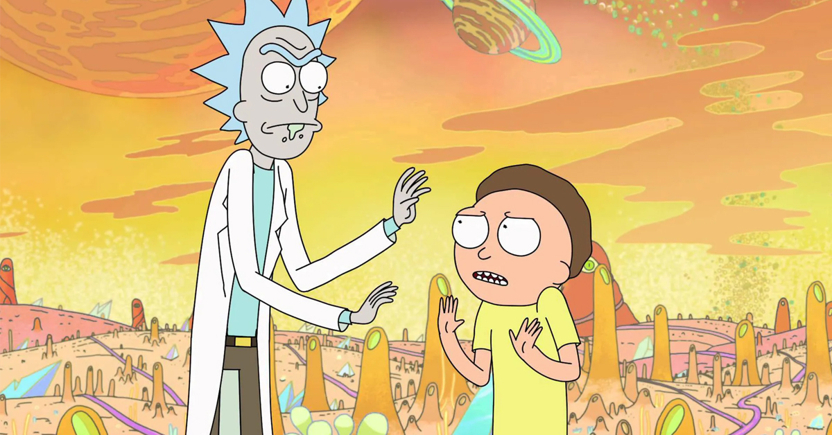 A pushy Rick and a scared Morty in the Adult Swim series Rick and Morty