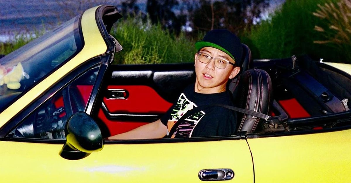 Alex Choi on his yellow 1997 Mazda Miata M Edition