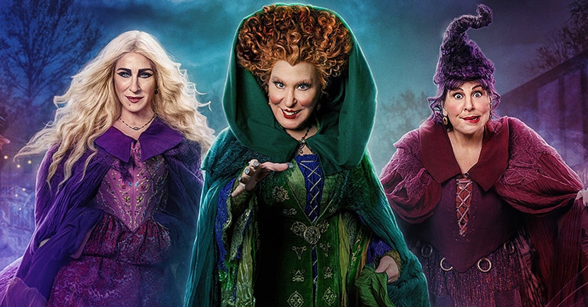 Sarah Jessica Parker as Sarah Sanderson, Bette Midler as Winnie Sanderson, and Kathy Najimy as Mary Sanderson in Hocus Pocus 2