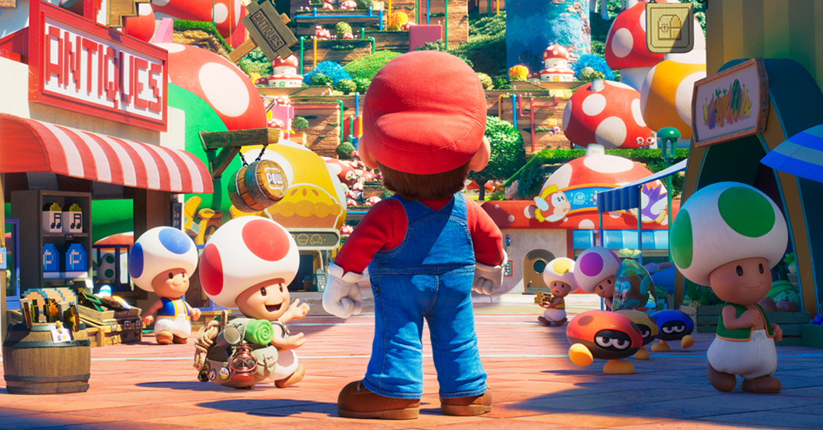 Mario and Toad characters in the teaser poster for Nintendo and Illumination’s Mario movie