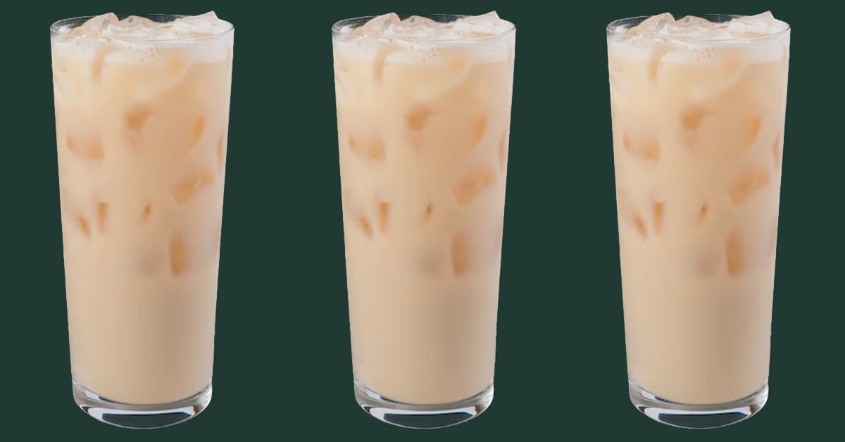 A glass of Starbucks Iced London Fog Latte