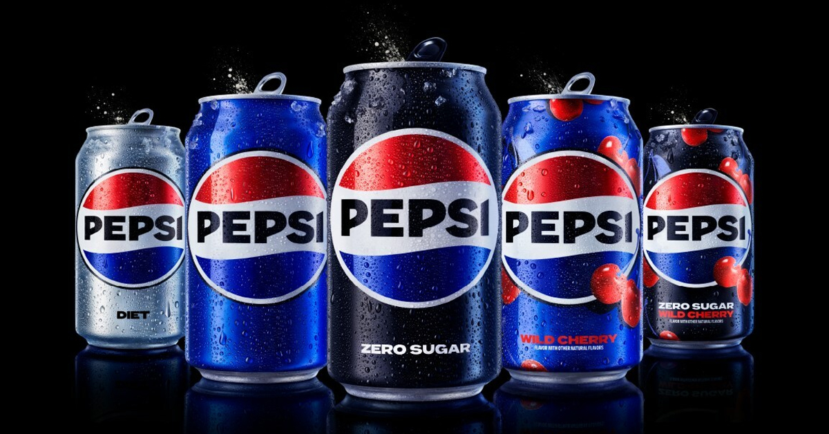 Pepsi products bearing the new Pepsi logo