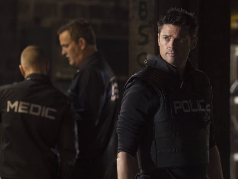 A still from the TV series Almost Human starring Karl Urban