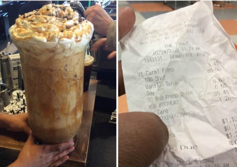 100 Shot Caramel Frappuccino – $86.55