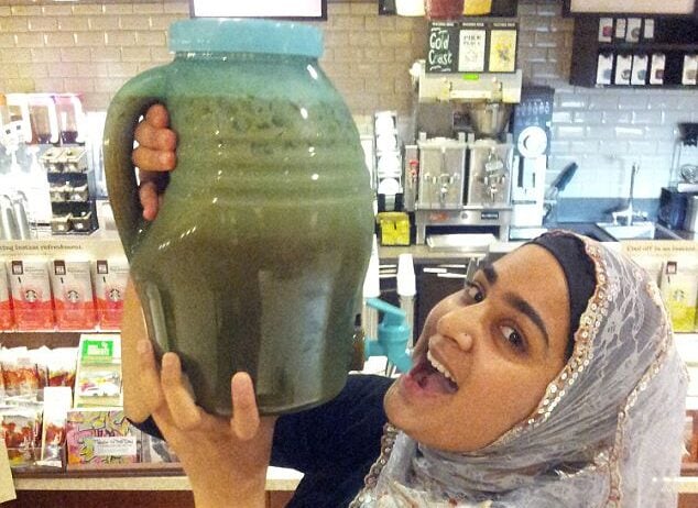 Sameera with her Starbucks drink: The Sexagintuple Frap 2.0