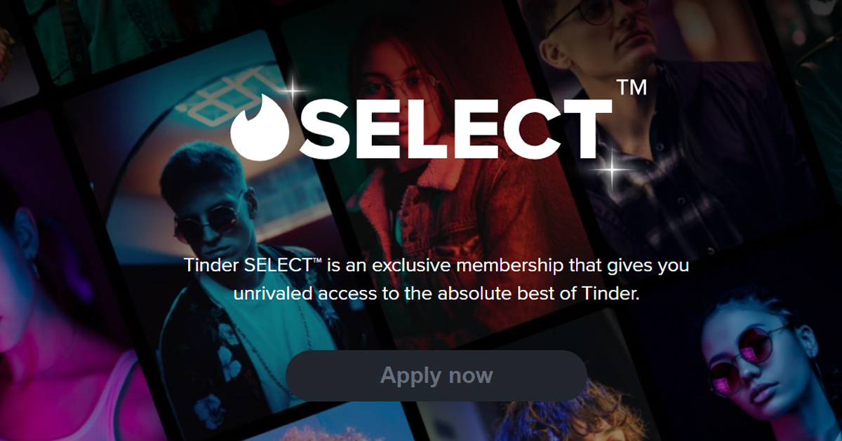 Tinder Select homepage
