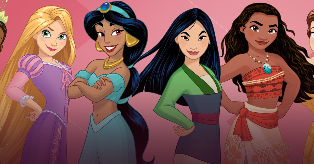 Disney Princesses Rapunzel, Jasmine, Mulan, and Moana