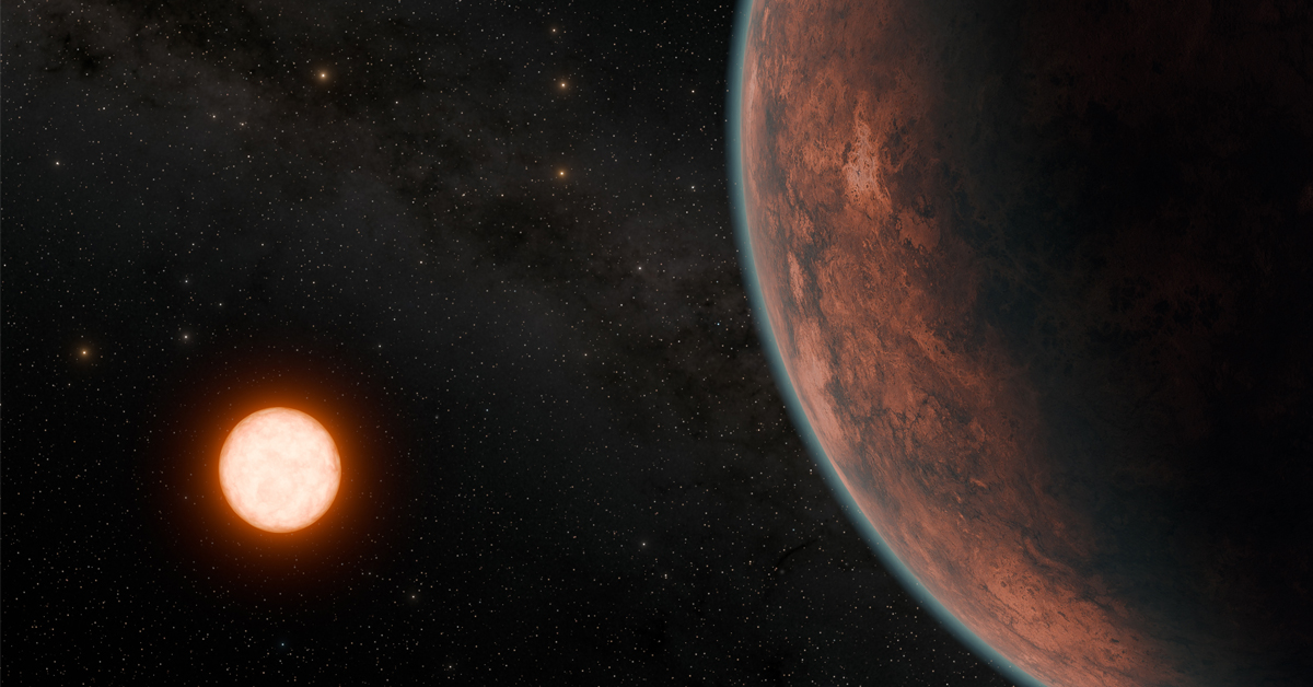 The exoplanet Gliese 12b and the red dwarf star Gliese 12 that it orbits
