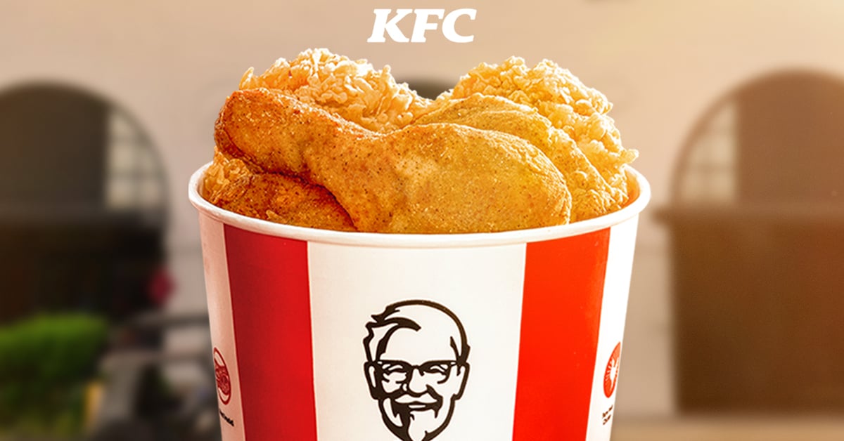 A bucket of KFC fried chicken