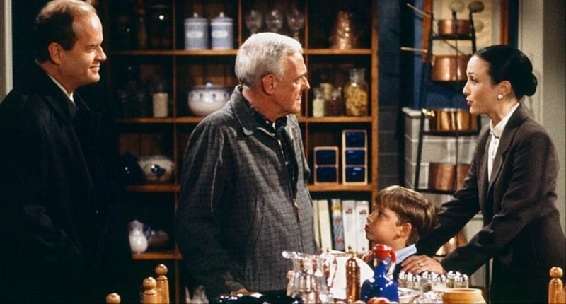 Kelsey Grammar, Paxton Whitehead, Trevor Einhorn, and Bebe Neuwirth in Frasier