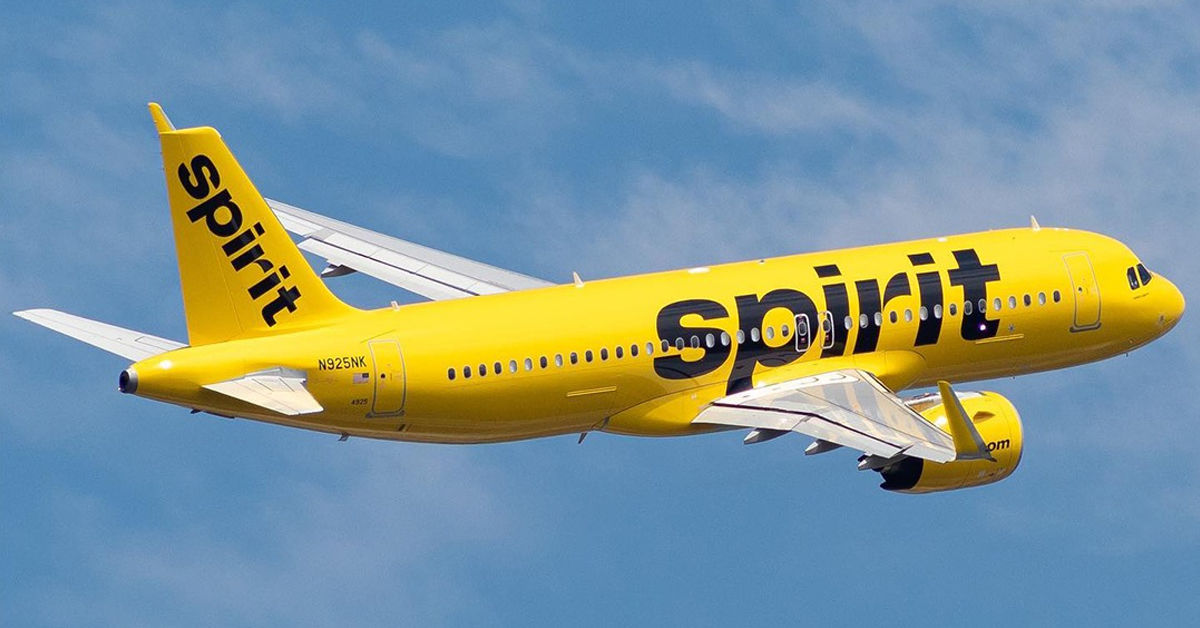 A Spirit Airlines plane in mid-flight | ©Image Credit: Spirit Airlines/Facebook