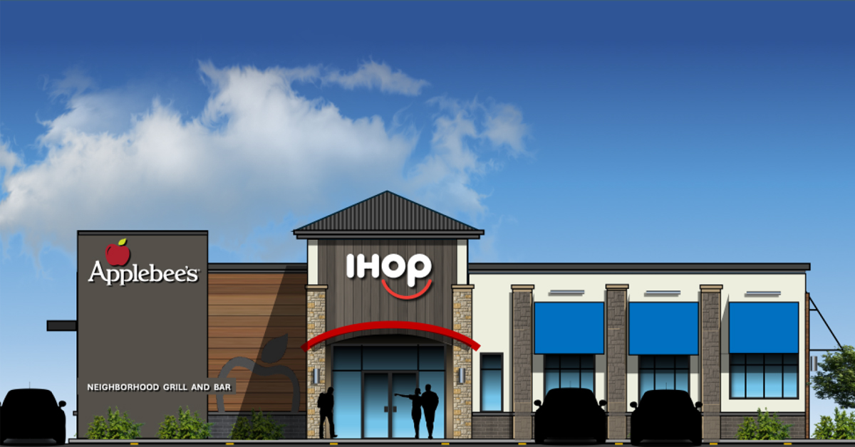 Concept art of a dual-branded IHOP-Applebee's restaurant | ©Image Credit: Dine Brands