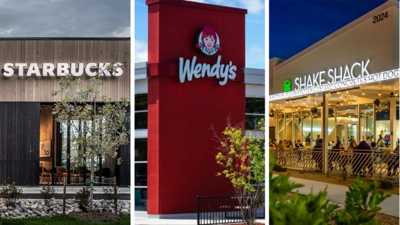 The exteriors of Starbucks, Wendy's and Shake Shack locations | ©Image Credit: Starbucks, Wendy's, and Shake Shack