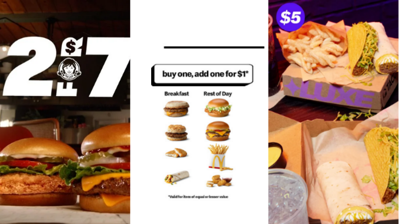 Wendy’s 2 for $7 Deal, McDonald’s McValue Menu, and Taco Bell’s Updated Luxe Craving Boxes | ©Image Credit: Wendy's, McDonald’s, Taco Bell
