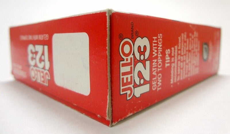 16 Grocery Store Brands Boomers Grew Up With That Still Exist Today 12 A vintage Jell-O 1-2-3 gelatin dessert mix box | ©Image Credit: Flickr / TheFoodJunk