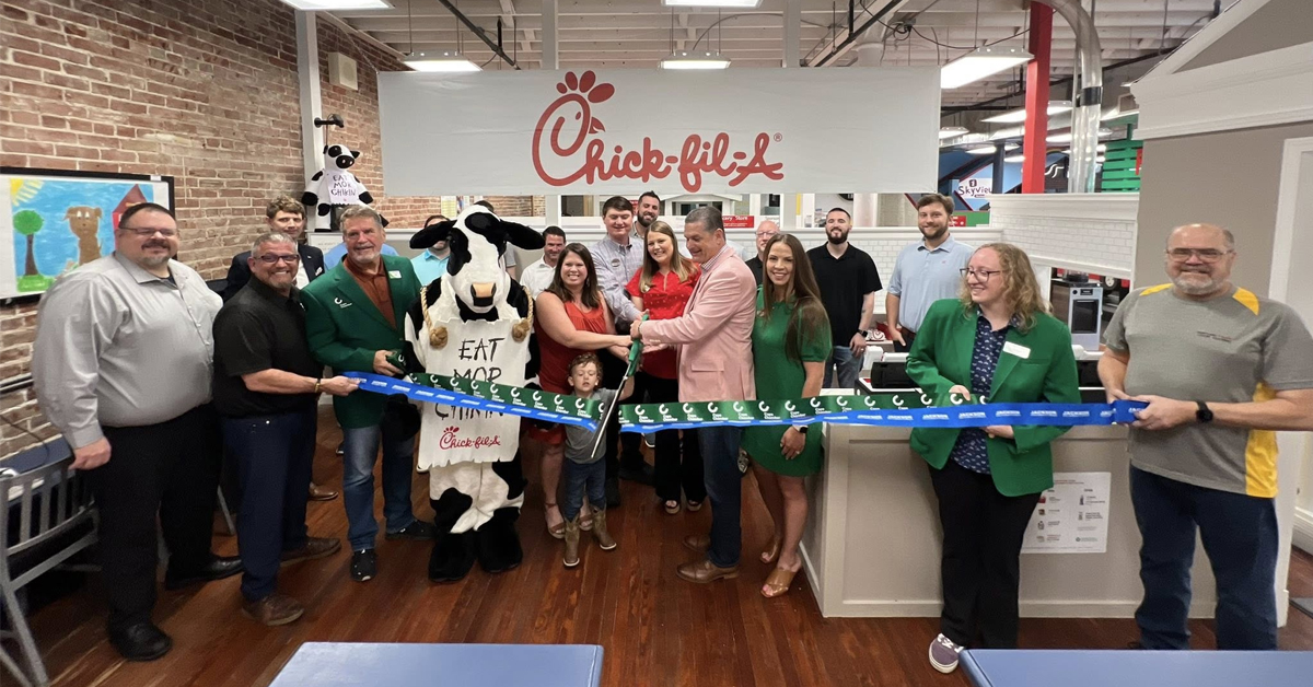 Ribon cutting ceremony at the new miniature Chick-fil-A exhibit at Discovery Playhouse in Cape Girardeau, Missouri | ©Image Credit: Cape Girardeau Area Chamber of Commerce/Facebook