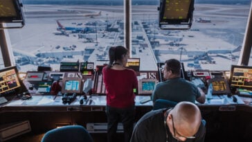 Air traffic controllers work inside a tower still reliant on aging technology—part of a nationwide system now set for a long-overdue upgrade. | ©Image Credit: FAA