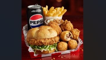 KFC Australia's Treat Box, which includes a Zinger Burger, Wicked Wings, Golden Chips, and Fried Cookie Dough ©Image Credit: Instagram / KFC Australia