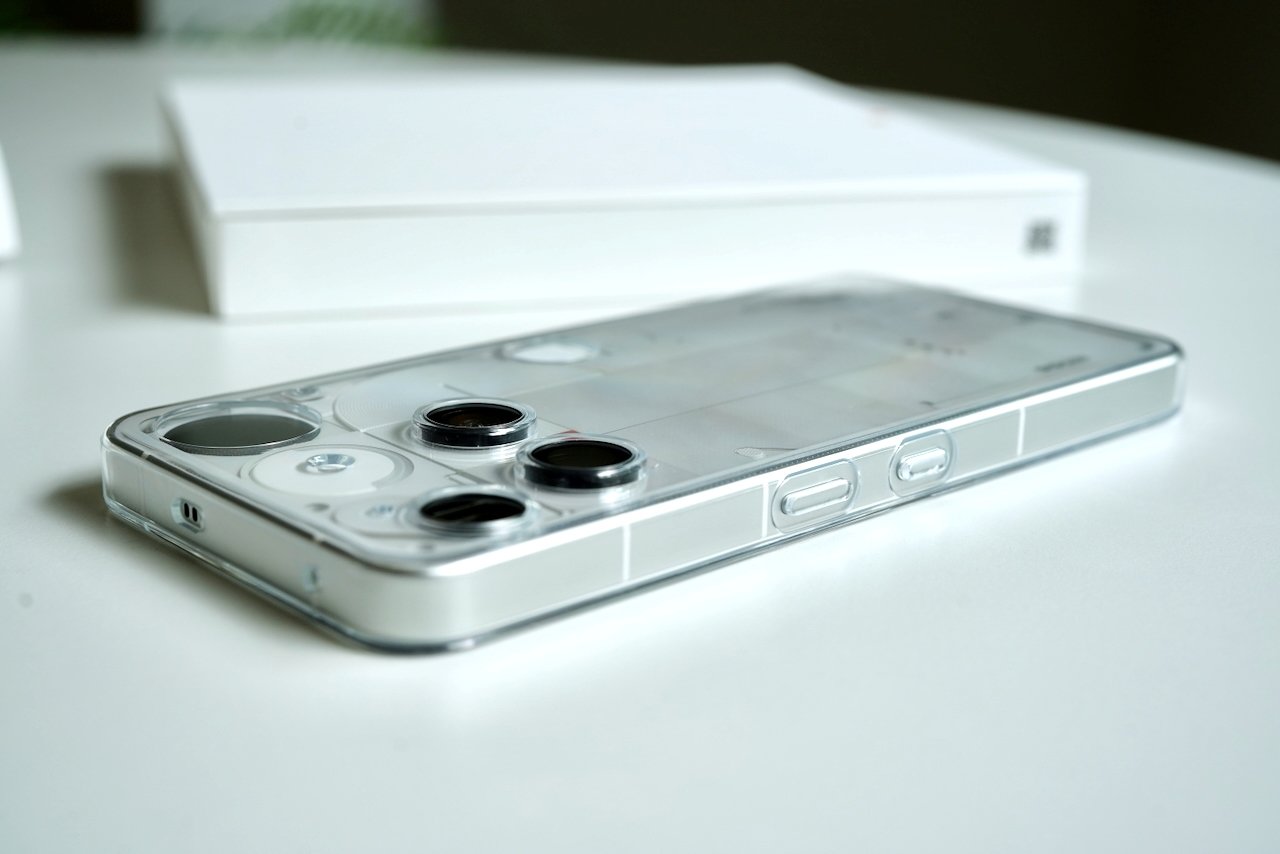 Nothing Phone 3 transparent back design showing triple camera system and clear case