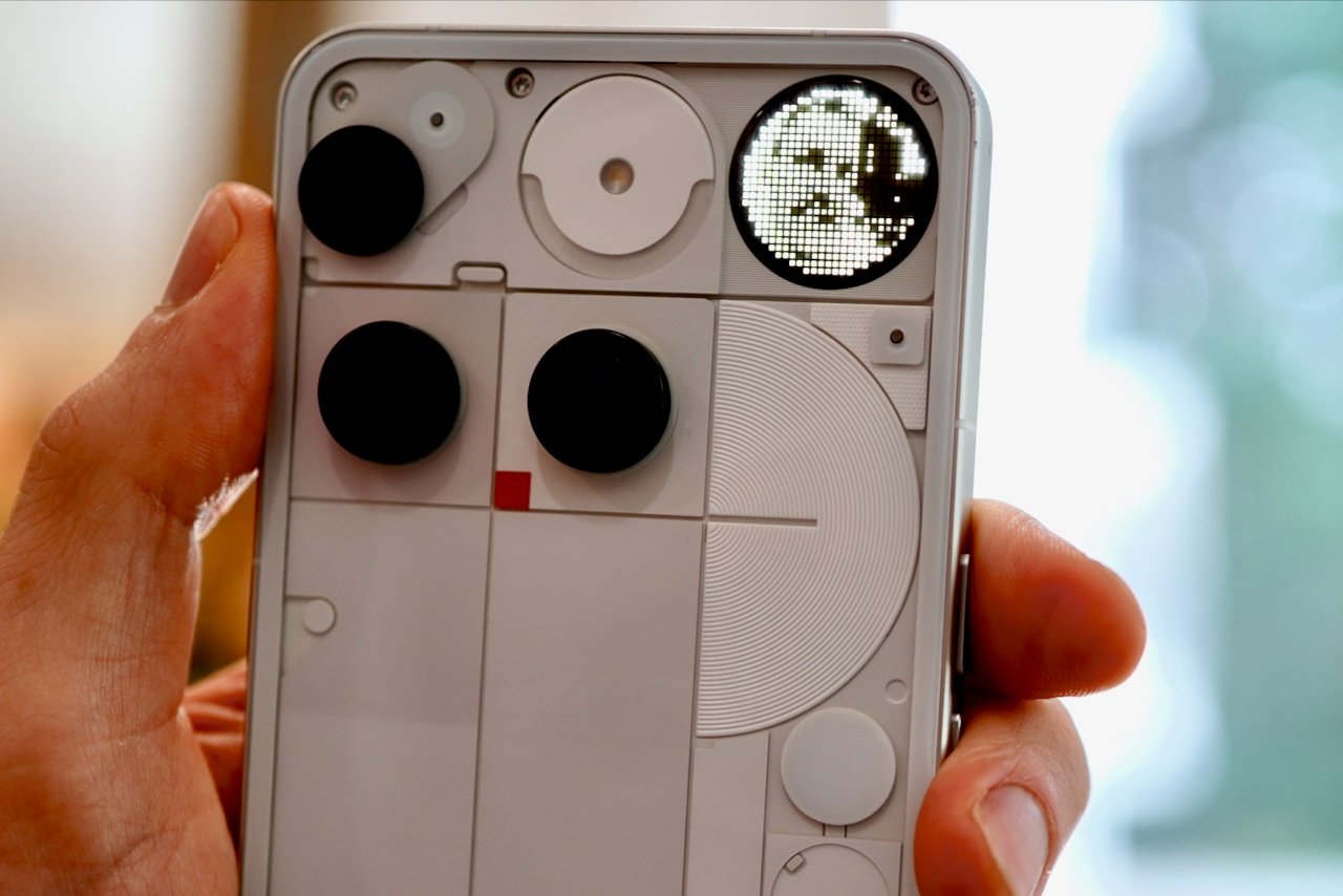 Close-up of Nothing Phone 3 Glyph Matrix LED array showing dot pattern detail