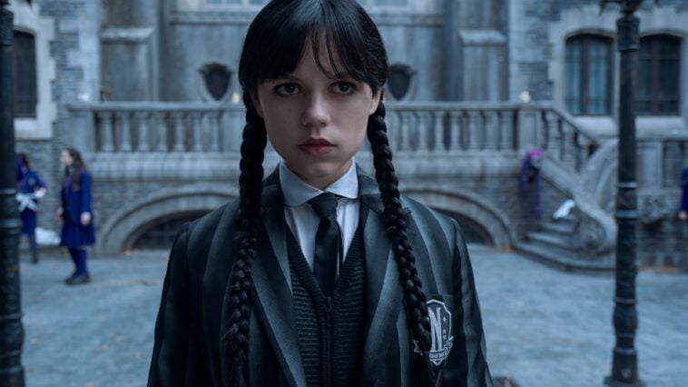 A still from Netflix's Wednesday featuring Jenna Ortega as Wednesday