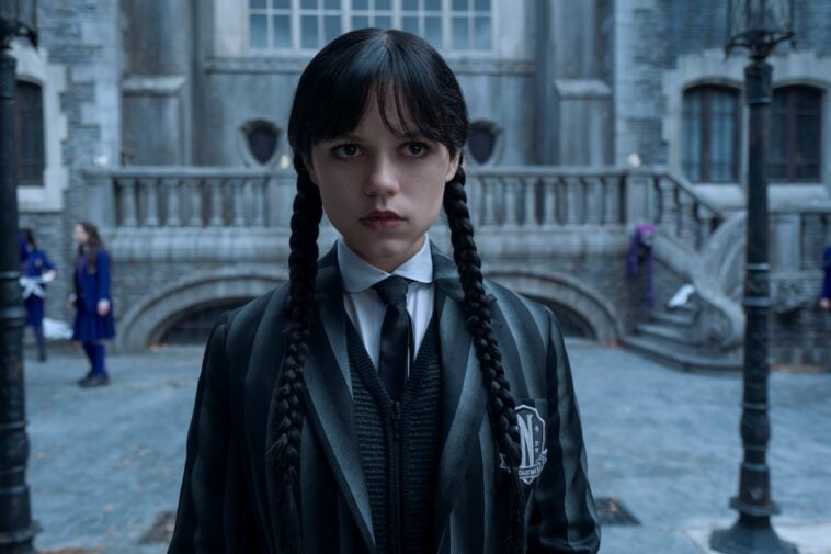A still from Netflix's Wednesday featuring Jenna Ortega as Wednesday