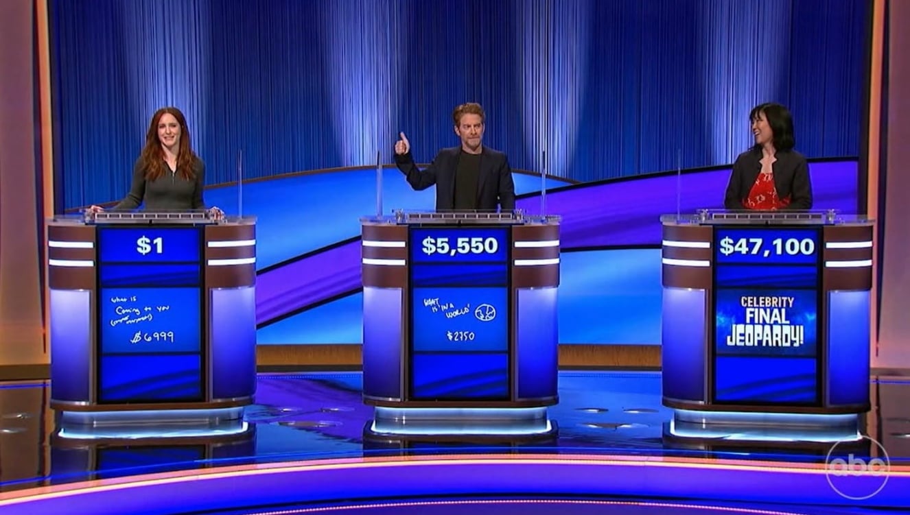Every ABC show cancelled and renewed for 2025 18 Seth Green, Margaret Cho, and Rachel Brosnahan in Quarterfinal #3: Rachel Brosnahan, Seth Green and Margaret Cho in Season 3 of Celebrity Jeopardy