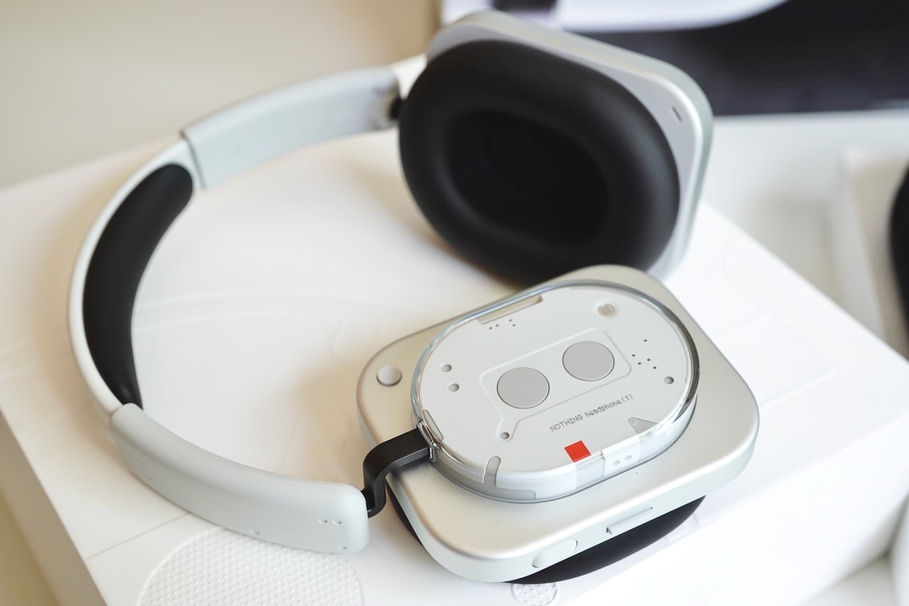 Nothing Headphone (1) Review: The glorious return of buttons and dials 8 Close-up of Nothing headphones ear cup interior showing "Sound by KEF" branding and transparent design elements