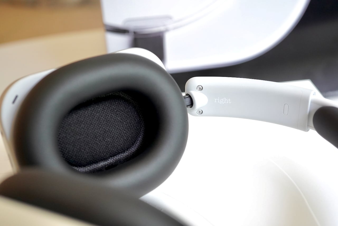 Nothing Headphone (1) Review: The glorious return of buttons and dials 5 Close-up interior view of Nothing headphones right ear cup showing "right" label and internal design details