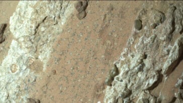 Cheyava Falls on Mars: The arrowhead-shaped rock where NASA’s Perseverance rover drilled the Sapphire Canyon sample, hinting at possible ancient life. | ©Image Credit: NASA/JPL-Caltech/MSSS