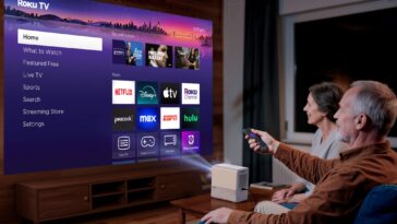 Aurzen Roku Smart TV Projector Indoor ©Image Credit: Aurzen