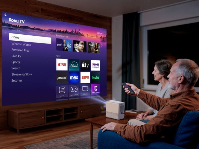 Aurzen Roku Smart TV Projector Indoor ©Image Credit: Aurzen