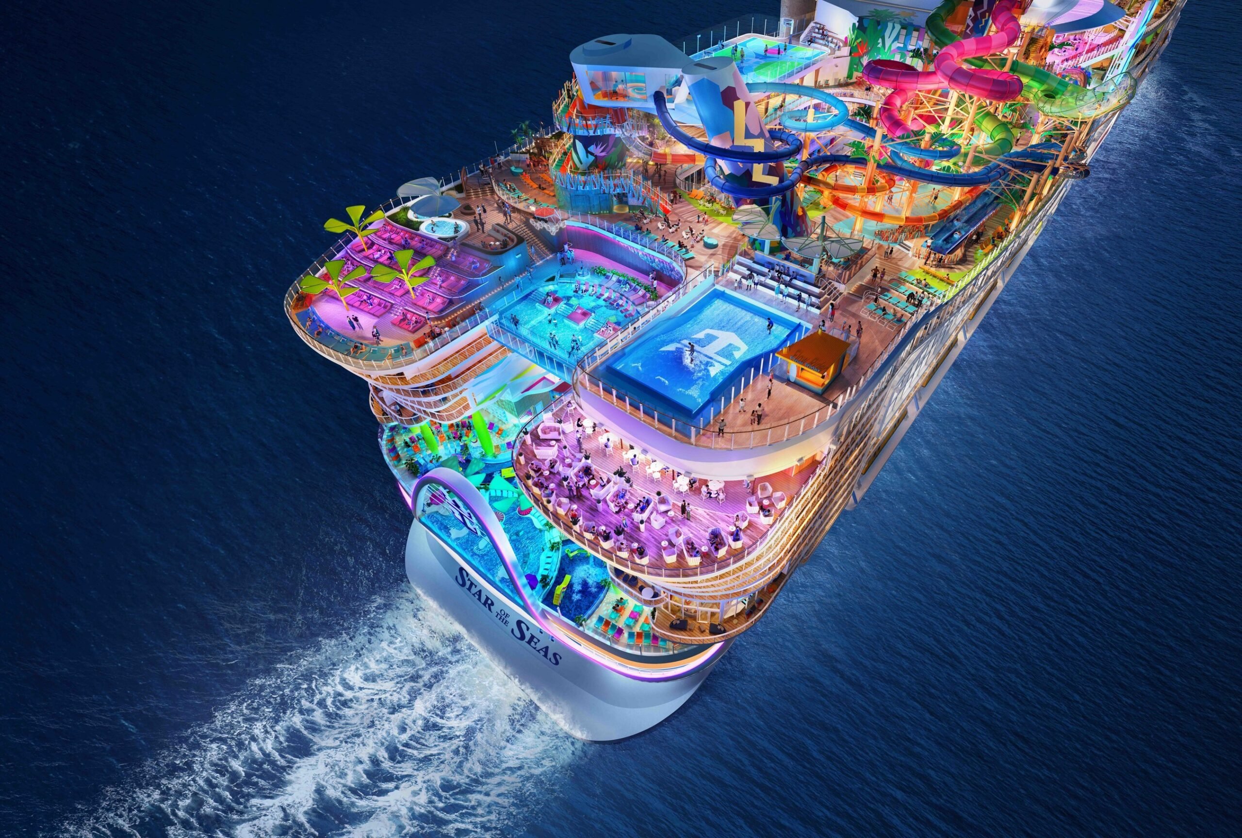 World’s largest cruise ship sets sail with 40 restaurants 3 The Star of the Seas at night | ©Image Credit: Royal Caribbean International