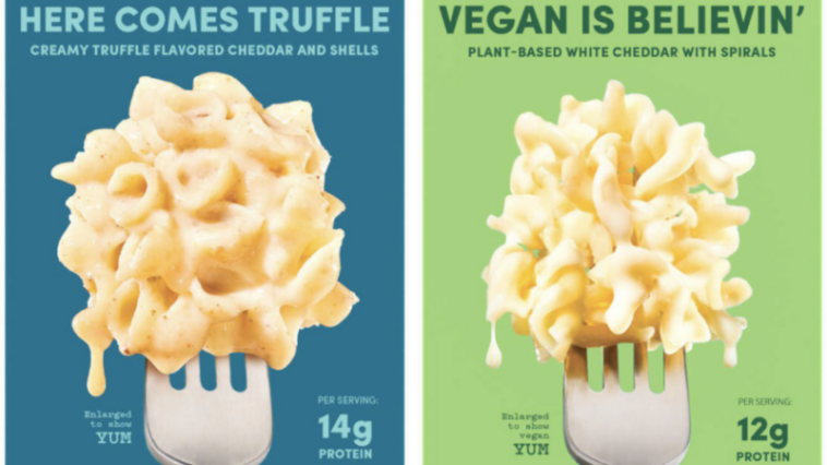 The two recalled Goodles mac & cheese flavors: 'Here Comes Truffle' (left) and 'Vegan Is Believin'' (right) | ©Image Credit: FDA