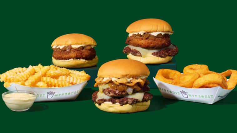 Shake Shack's newly launched French Onion Soup Burger alongside beer-battered onion rings and Parmesan garlic fries | ©Image Credit: Shake Shack