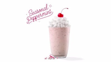 A swirl of holiday cheer — Chick-fil-A’s Peppermint Chip Milkshake is back for the season. | ©Image Credit: Chick-fil-A