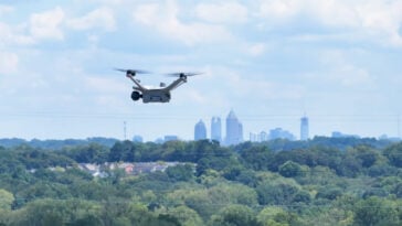 A Flock Safety drone patrols the skies as part of a new wave of automated retail security. | ©Image Credit: Flock Safety