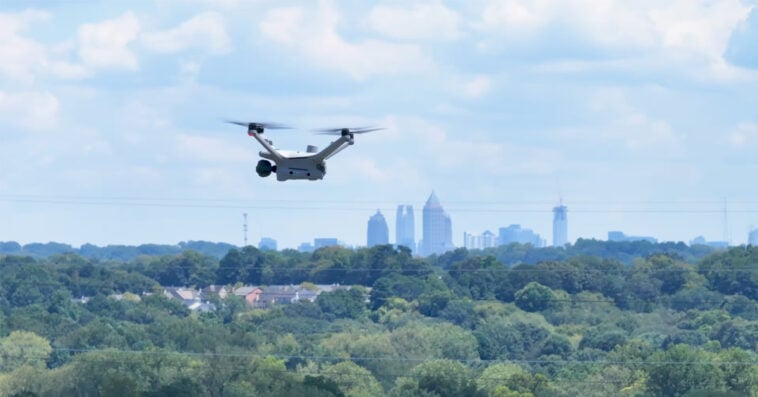 A Flock Safety drone patrols the skies as part of a new wave of automated retail security. | ©Image Credit: Flock Safety
