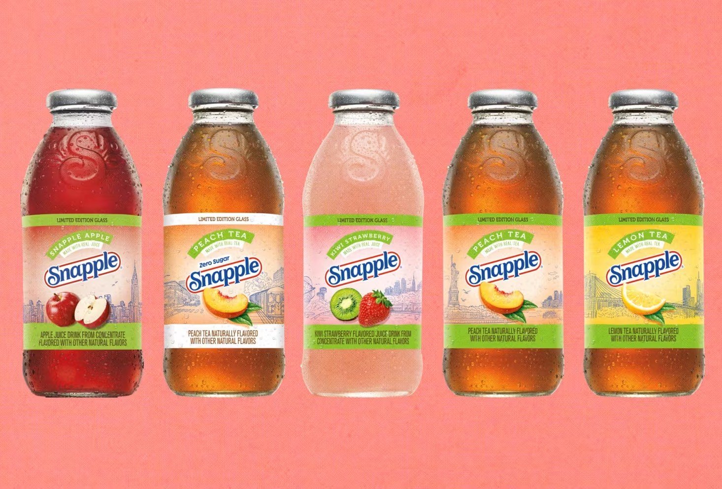 Snapple’s OG glass bottles return with “Real Facts” under the cap. ©Image Credit: Snapple