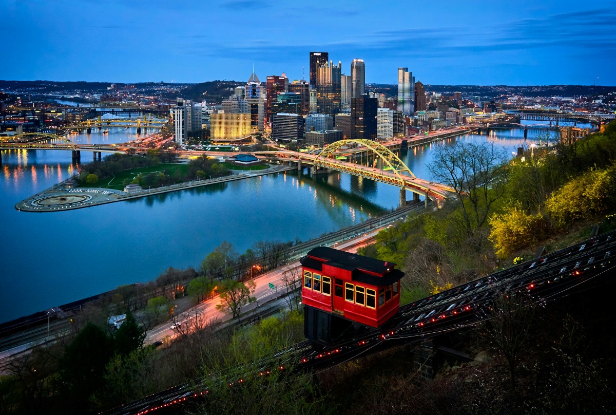 The 15 best foodie cities in the US, ranked 4 Pittsburgh by night, Duquesne Incline in front