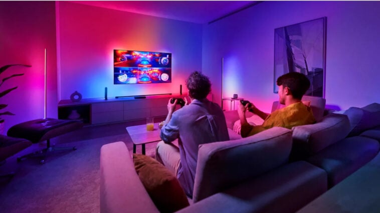 A perfect gift for the home entertainment enthusiast or console gamer in your life, the Philips Hue Play Sync Box 8K makes mood lighting match what's playing on your HDMI-connected devices ©Image Credit: Philips